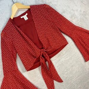 Urban Outfitters Women's Star Print Tie Front Blouse Bell Sleeve Top XS